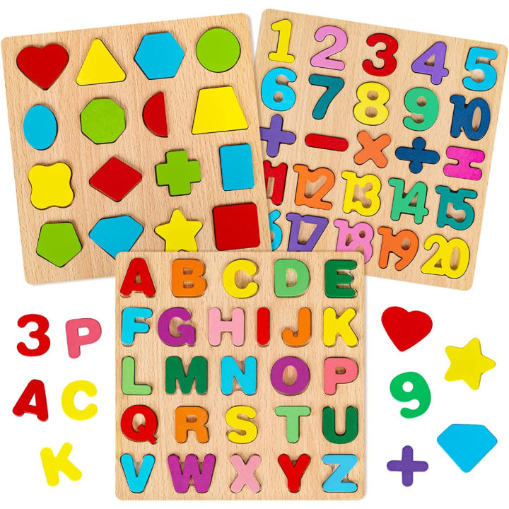 PINK Alphabet Digital Puzzle Wooden Toys Kid Number Letter shape ...