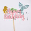 Topper HBD Mermaid Tail Karton / Tulisan Happy Birthday Ekor Duyung Hiasan Kue Ulang Tahun Tema Laut. 