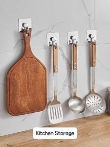 Kitchen Bathroom Double Hook 304 Stainless Steel Wall Mounted Towel Hook No Punch With Nail-Free Adhesive Glue Multi-Purpose Space Saving Home Organizer