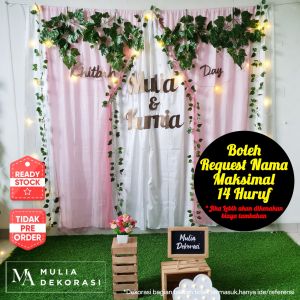 Dekorasi Lamaran Tunangan Backdrop Nikahan PhotoBooth DIY Akad Nikah Aqiqah Khitan Paket Mulia AA Versi 14 Huruf