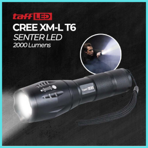 COD TaffLED Senter LED Cree XM-L T6 2000 Lumens E17 / jarak jauh mini super terang tahan lama bisa dizoom murah promo