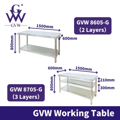 GVW Meja Stainless Steel Working Table Meja Dapur Dining Table Set Meja Makan Stainless Steel Kitchen Table