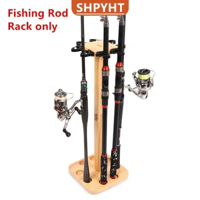 [COD] SHPYHT SPORTS 1PCS 8-Slot Solid Wood Floor Standing Fishing Rod Rack​ – No-Drill Display Stand With Silicone Slots Fits All Fishing Pole Types