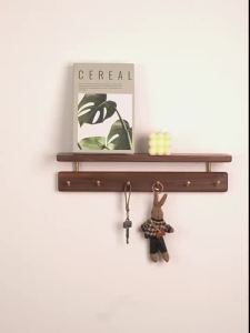 [SG]Solid Wood Hooks Wall Hanger Hook Entrance Bathroom Kitchen Walnut High-end Coat Hook with Shelf
