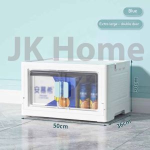 JK HOME Stackable Foldable Large Storage Box Cabinet Organizers | Transparent | Three Side Openings | With Roller