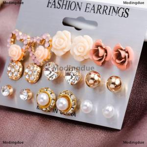 [COD] Modingdue 9 Pairs Set Womens Flower Ear Studs Earrings Elegant Jewelry Gift