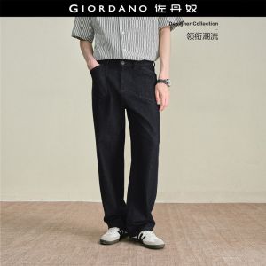 GIORDANO Men Jeans 100% Cotton Twill Washed Denim Jeans Mid Rise Five-Pocket Fashionable Casual Loose Jeans 18116804