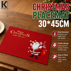 Keranixy Christmas Table Placemat Heat Resistant Kids Table Mat Santa Merry Christmas Dining Decor