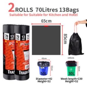 Kingever Orignal 2pcs trash bag Heavy Duty Extra Thick Drawstring Garbage Bag Black 20/30/5070/100/120L