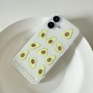 Cartoon avocado pattern white phone case for iPhone 11 12 13 14 15 16 17 Pro Max Plus casing Anti fall hard cover for iPhone11 case