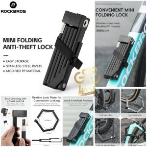 ROCKBROS 32140003 Kunci Gembok Lipat Sepeda Motor Anti Maling Mini Folding Lock High Strength Zinc Alloy Steel Bicycle Lock Anti-theft Portable Small Size Bike Lock Bike Accessories