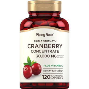 Piping Rock 30000mg Triple Strength Cranberry Concentrate 120 Capsules Enriched Vitamin C Natural Antioxidant Supplement Help Maintain Urinary Wellness & Daily Body Nutrition Care