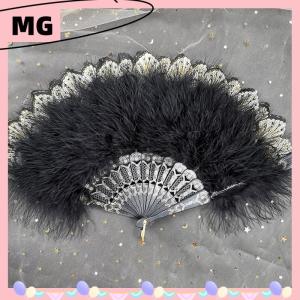 【Magical House】[New HOT FASHION] Lolita Feather Folding Fan Fairy Dark Gothic Court Dance Wedding Party Decor