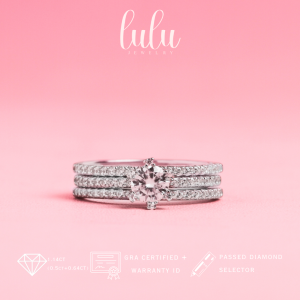 Lulu Moissanite Jewelry - Perhiasan Wanita Cincin Tumpuk Berlian Moissanite 0.5 Carat Lapis Emas 18K - Lana 2 in 1 Double Stack Full Moissanite Ring 05CT Sertifikat GRA