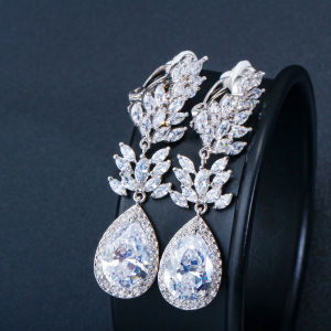SEQUITO No Hole Pierced Design Women Luxury Party Clip Ear Jewelry AAA Cubic Zirconia Long Waterdrop Crystal Earrings without Piercing SE742