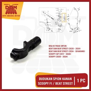 Dudukan Spion Kanan Scoopy Fi Beat Street Hitam (PSP) Pangkon Rumah Spion Drat 10mm Baut 14 Kanan
