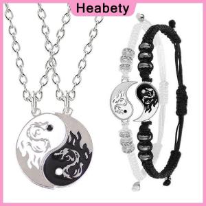 Heabety  Fashion Dragon Figure Yin Yang Adjustable Bracelet Tai Chi Couple Necklace For Boyfriend Girlfriend Valentines Day Jewelry Gift