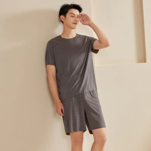 Ready stock)New Pajama Set Womens Loose Pajamas Lazy Ice Silk Couple Cool Summer Two-piece Casual Home Wear