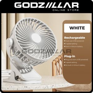 Clip Fan 360° Rotation Table Fan Adjustable With 3-Speed Modes Portable Fan USB Rechargeable Kipas Klip Mini