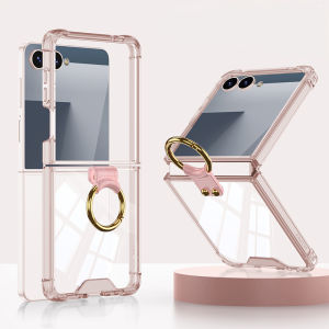 For Samsung Z Flip 7 Ring Holder Case Transparent Acrylic TPU Shockproof Airbag Cover for Samsung Galaxy Z Flip 7 Stand Cases