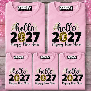 Luminous Blue Hello 2027 Happy New Year Tshirt Quality Cotton (Lucky Colors)