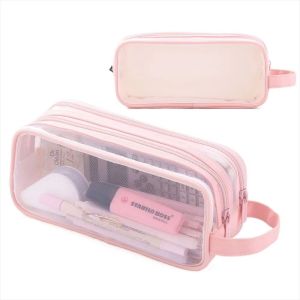 YESMILE Hai lớp Hộp đựng bút chì bằng lưới Trong suốt rõ ràng Thiết kế di động Hộp đựng văn phòng phẩm Tối giản Phiên bản đặc biệt dành cho kỳ thi Hộp đựng bút dung tích lớn Dành cho học sinh