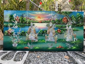 { Siêu sale Xả kho } Tranh sơn mài Phúc Lộc Thọ cẩn ốc xà cừ cao cấp size 50x100 cm treo tường trang trí nhà cửa văn phòng quà tặng tân gia tặng dịp Lễ Tết đầy ý nghĩa