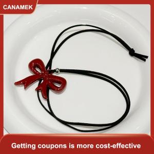 【CANAMEK 】 Simple Versatile Red Heart Bowknot Necklace For Women Girls Fashion Big Heart Pendant Necklaces Jewelry Accessories Gifts