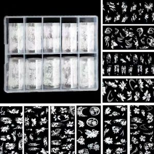 STARGOODS Butterfly Shape Nail Art Transfer Paper White Flower Shape Nail Foil Film DIY Nail Art Convenient Nail Stickers Manicure