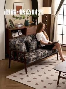 Solid Wood Sofa Living Room Unique Small Apartment Three-Seater Straight Sofa Chair Fabric Sofa
