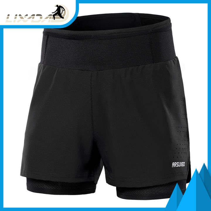 LIXADA Men 2 in 1 Running Shorts High Waist Athletic Shorts Sport
