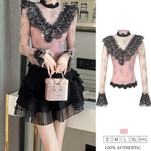 ZYHT EraVogue เสื้อผู้หญิง เสื้อสีชมพู เสื้อแขนยาว เสื้อลูกไม้ เสื้อทำงาน เสื้อไฮโซ เสื้อวินเทจ เสื้อออกงาน เสื้อปาร์ตี้ 91516