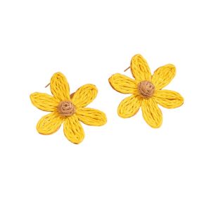 FUNG Raffia Sunflower Earrings Exaggerated Shape Ethnic Style Weaved Ear Accessories Fashion Bohemia Flower Stud Earrings Lady