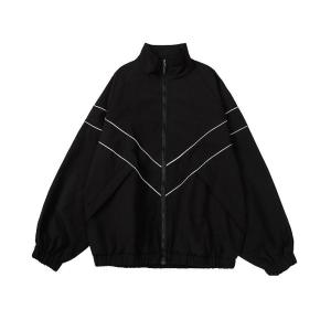 Spring And Fall New Casual Comfort Black Couple Longsleeve Jacket Korean Style Color Contrast Patchwork Womenswear Coat Fashion Streetwear Sweet Cool Blue Outerwear Hip Hop Harajuku Style Human Popularity Menswear Plain Tops