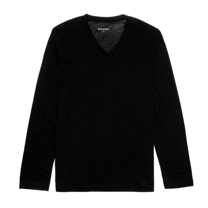 Baleno Mens V-neck Sweater in Black Cotton Plain Sweater Casual