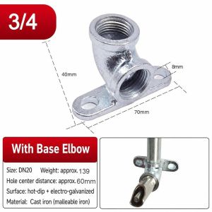 K9SEQ Malleable Cast Iron Wall Mount Pipe Fitting 1/2" 3/4" 40-80mm Threaded Connection Threaded Pipe Fitting  Corrosion Resistant Pipe Elbow Connector Plumbing Accessories