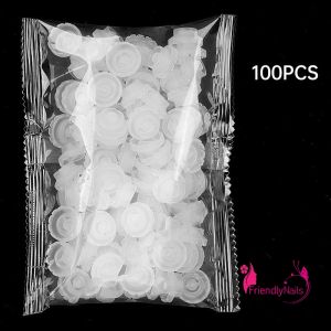 ถ้วยกาวดอกไม้ แหวนกาวต่อขนตา 100 ชิ้นใช้แล้วทิ้ง