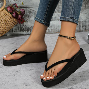 2025 New High-Heeled Thick-Soled Flip-Flops For Women Height-Increasing Beach Sandals For Petite Women Wedge Heel Slippers