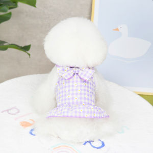 DY Loving Summer Dog Clothes Hawaii Grid Ruffle Sling Dress with Big Bow Beach Party Dress Swimsuit Floral Simon Cat Shirt