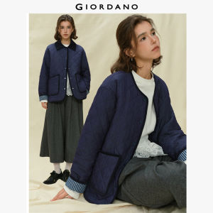 Giordano Women Detachable Corduroy Collar Plaid Cotton Blend Jacket Free Shipping 18375616