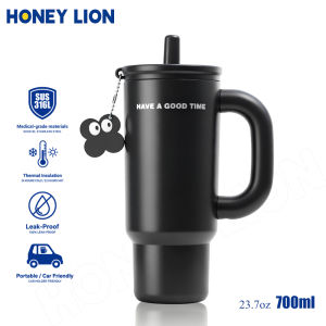 24oz Contrasting Color Tumbler - Grade 316 Stainless Steel - 700ML Insulated Flask with Portable Handle & Straw - Leak-Proof Car Cup- HoneyLion