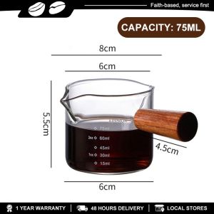 Espresso Cup Measuring Cup Double Mouth Bottle Coffee Share Pot Wooden Handle Small Glass Milk Tea