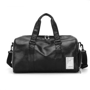 Black Duffle Bags/ Waterproof PU Luggage/ Travel Bags for Office/ Tote Large Capacity Weekend Bag