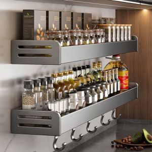 X CRAFT HOME Multifunctional Kitchen Spice Rack Space Saving with Hook Kitchen Organizer  Wall Mounted Cutting Board Vegetable Board Storage Household
