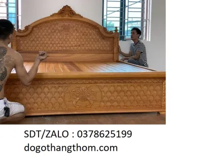 giường ngủ hoàng gia gỗ sồi nga 1m8x2m rác phản