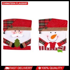 2Pcs Santa Snowman Chair Back Cover Xmas Dining Chair Covers Dinner Chair Seat Cover for Kitchen Dinning Room Holiday Party Decor