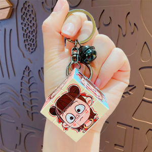 BEAUTYLADIES สีเต็มรูปแบบ พวงกุญแจ Nezha พลาสติกทำจากพลาสติก ของเล่นเสริมพัฒนาการ จี้ของเล่นลูกบาศก์มายากล น่ารักน่ารักๆ กดปล่อย พวงกุญแจหมุนได้การ์ตูน สาวๆ