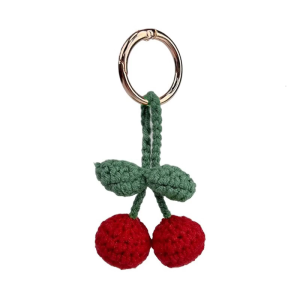 Handmade Cherry Crochet Móc Khóa Handmade Mặt dây chuyền Anh Đào Keychain quyến rũ Dây treo trang trí trang trí cho mọi lứa tuổi
