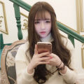 [YAN K] Long Curly Hair Wig with Air Bangs Women Girls Big Wave Natural Hair Extension Full Headgear Fluffy Hair Wigs. 