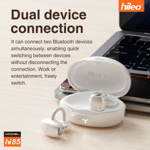 Hileo Hi85 Ear Clip Bluetooth Earphones - Dual Device Pairing Physical Buttons Waterproof AI Noise Cancellation Open-Transparency Dual Modes for Gaming and Music